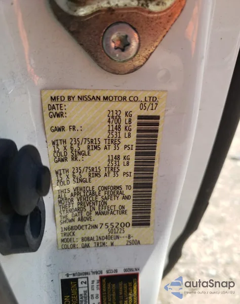 2017 Nissan Frontier S z USA, uszkodzony, nr VIN 1N6BD0CT2HN755200